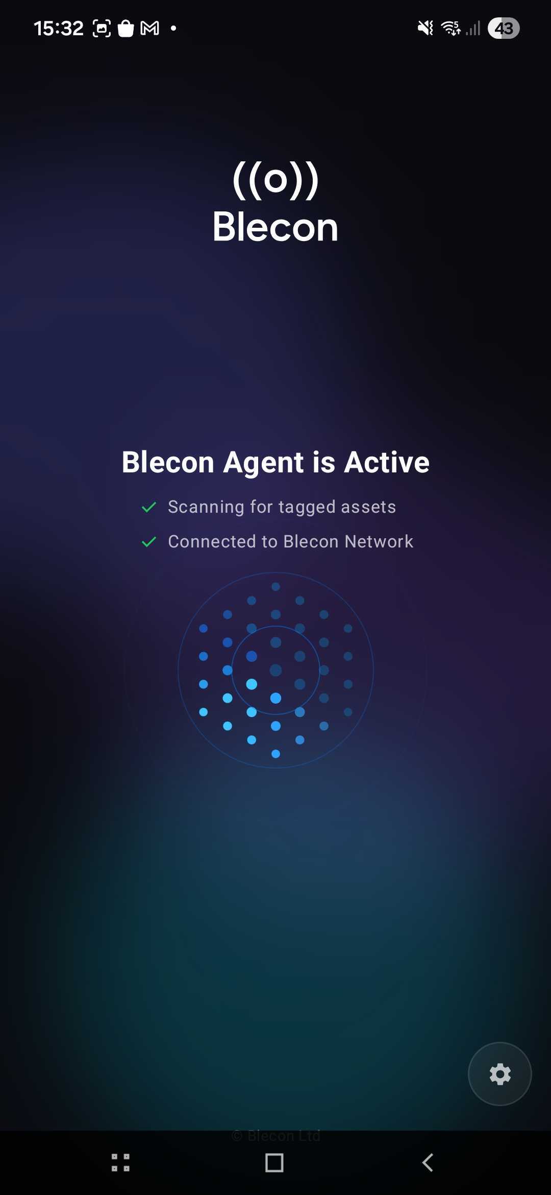 Blecon Agent active — green checkmarks for scanning and connected
