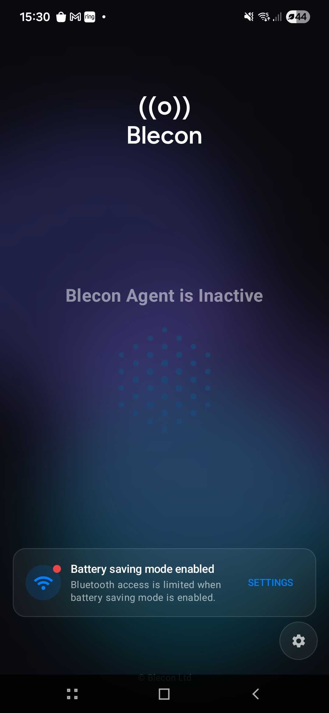 Blecon Agent inactive — battery saving mode warning